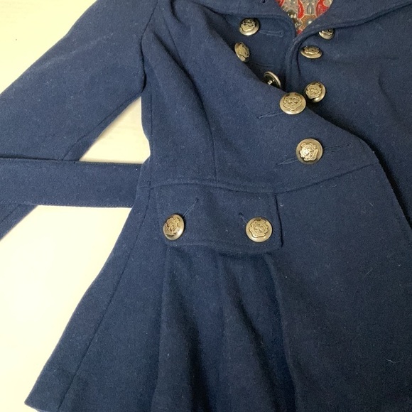 Free People Wool Peplum Military Pea Coat Navy Size 0 - Picture 5 of 6